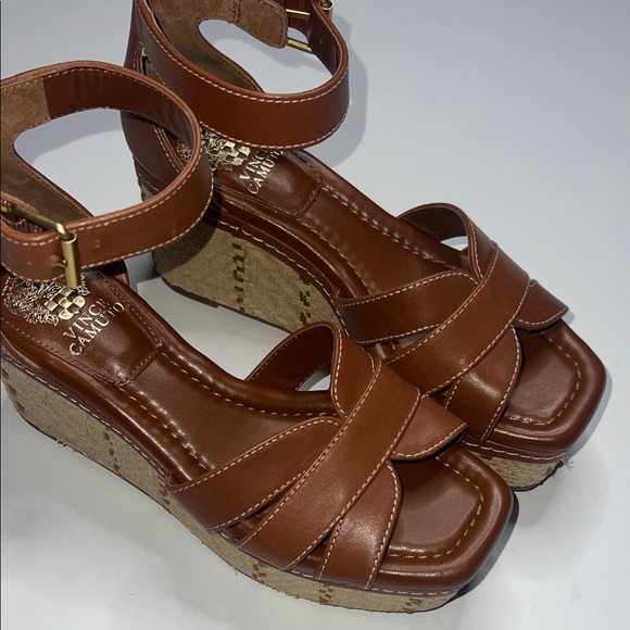Vince Camuto Shoes - Vince Camuto Brown Leather Wedge Sandals